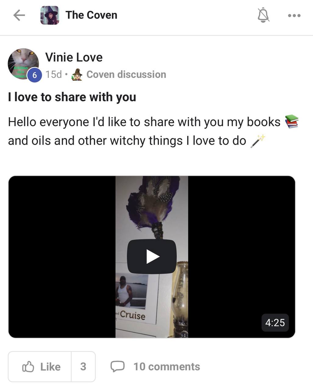 Member sharing witchy books and oils
